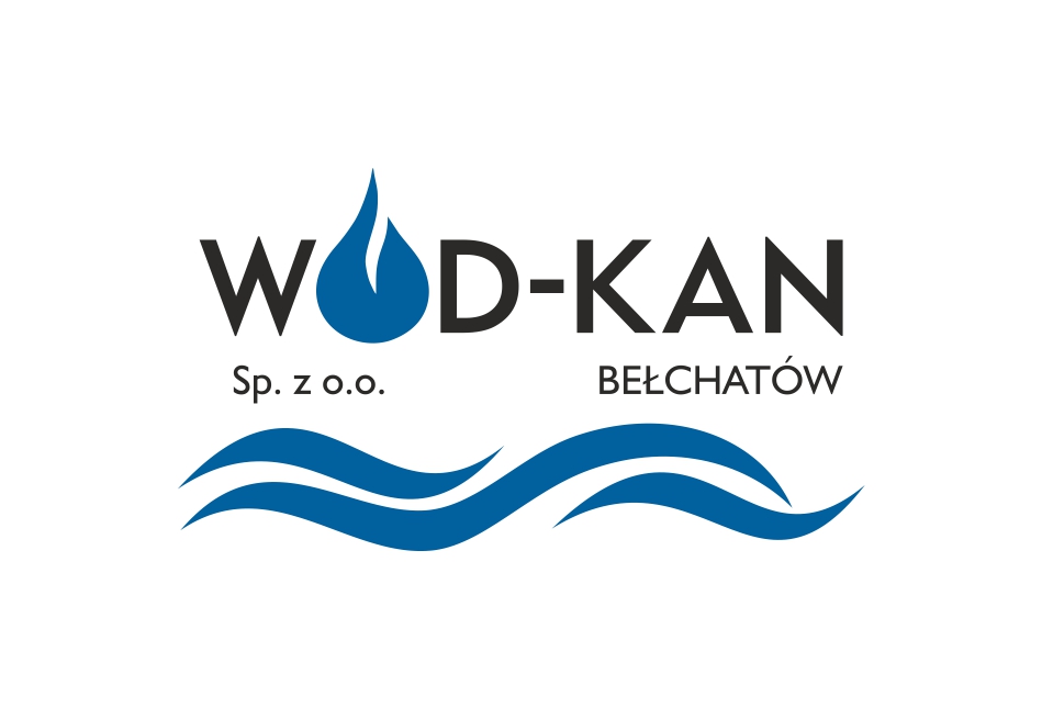 grafika przedstawiająca logo Zakładu Wodociągów i Kanalizacji "WOD.-KAN." Sp. z o. o. w Bełchatowie w kolorze czarno-granatowym