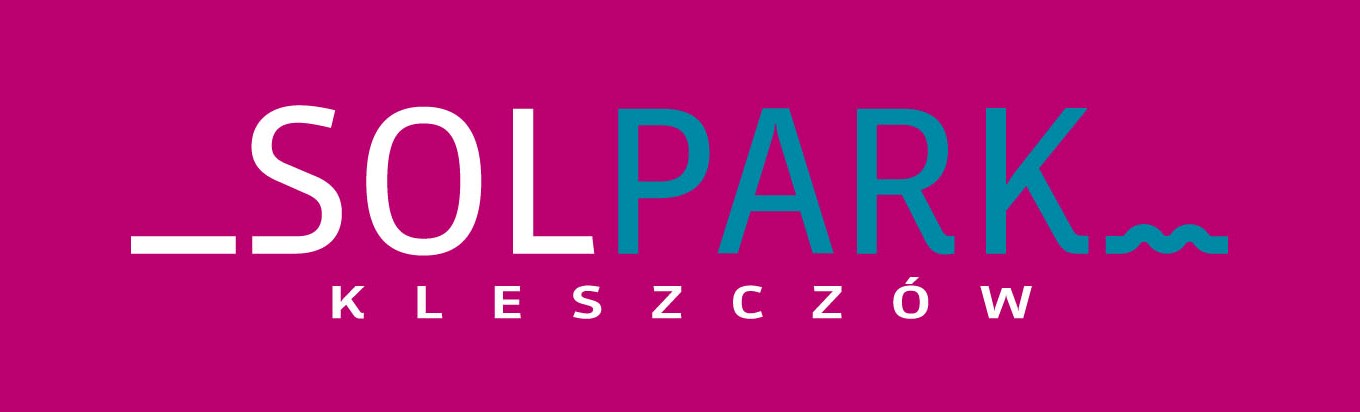 grafika przedstawia biało-różowo-morskie logo Solparku Kleszczów