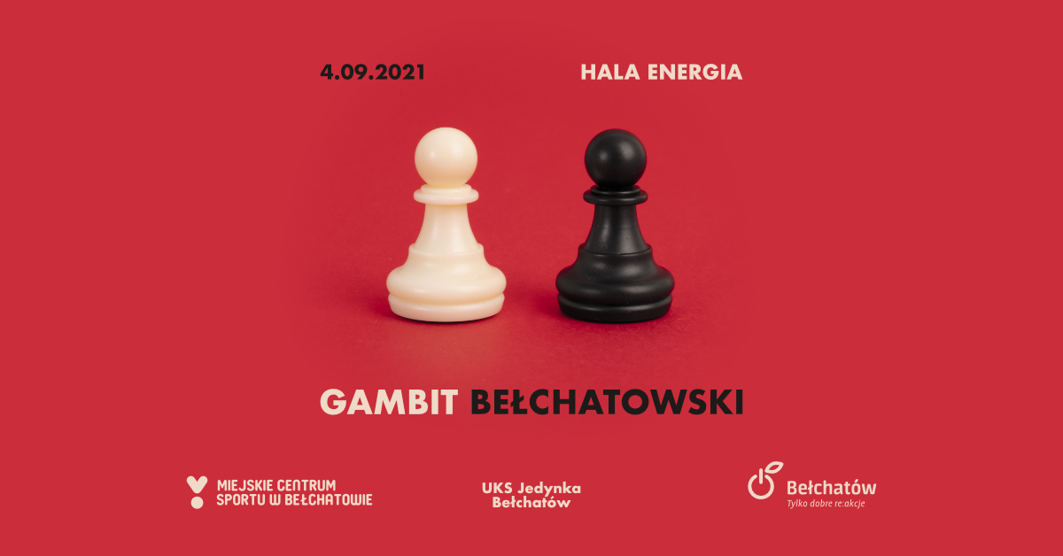 grafika z dwoma pionami do gry w szachy promująca turniej szachowy Gambit bełchatowski
