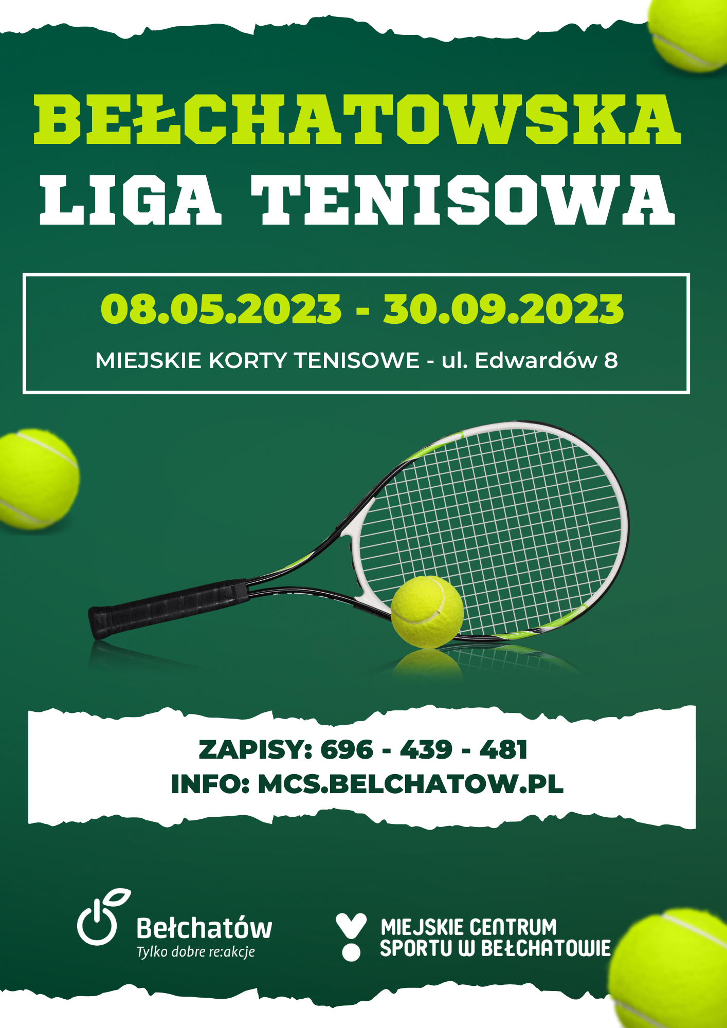 grafika promująca Bełchatowską Ligę Tenisa 2023