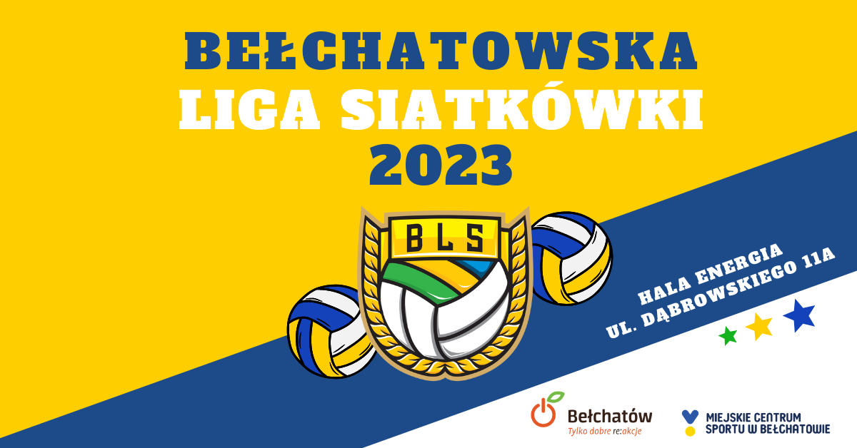 grafika przedstawia banner promujący Bełchatowską Ligę Siatkówki 2023